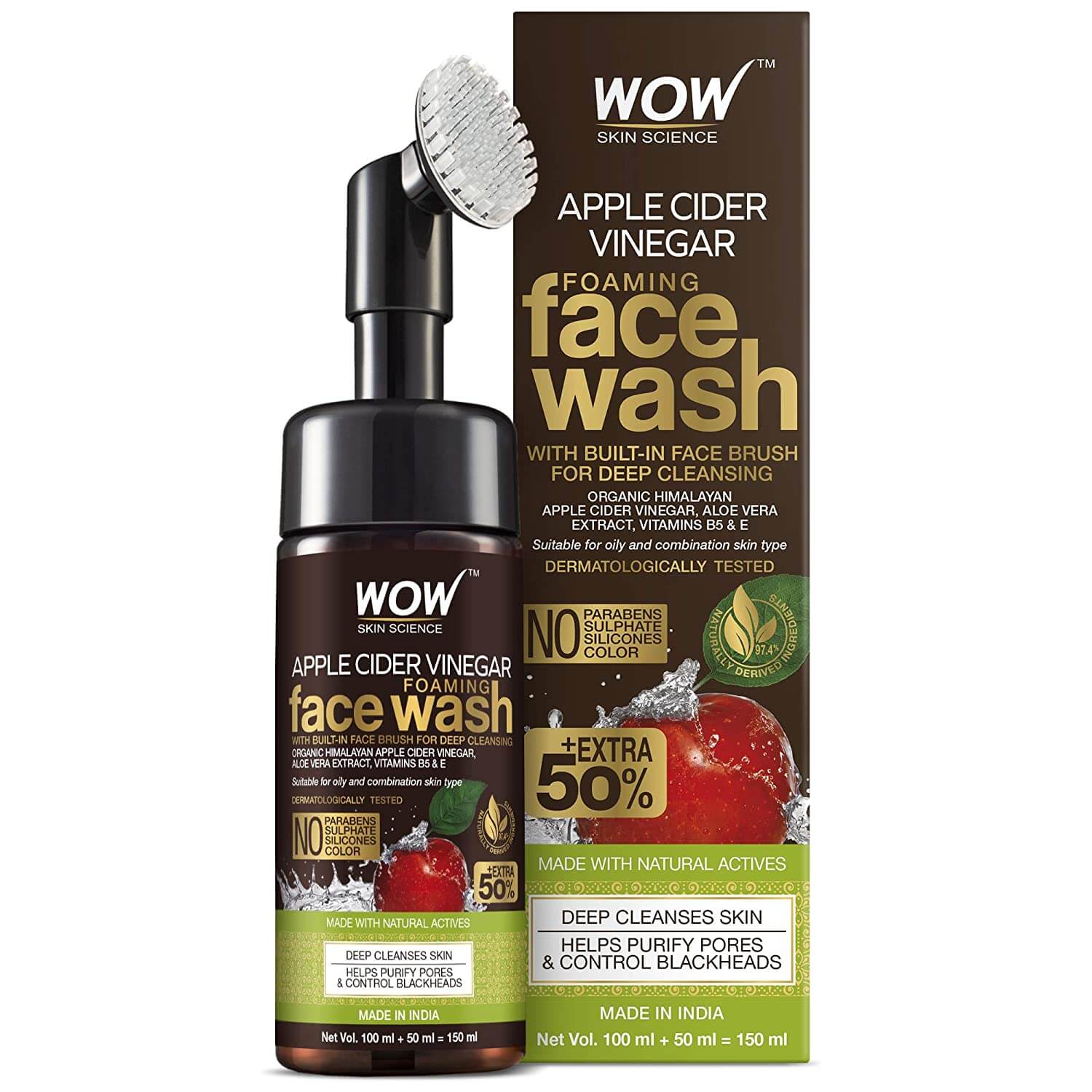 WOW Apple Cider Vinegar Exfoliating Face Wash, Soft, Foaming Cleanser, Hydrate, 150 ml INDIAN  - 388044156