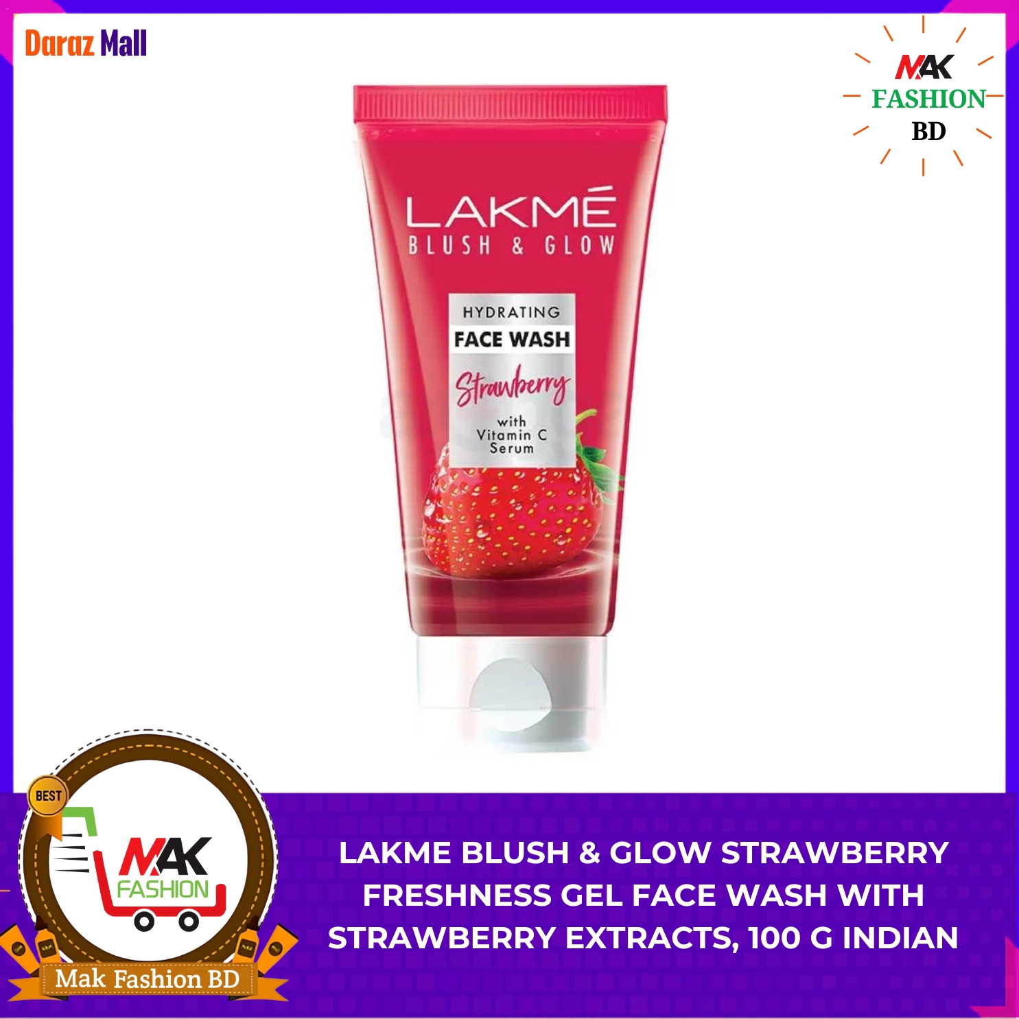 LAKME BLUSH & GLOW STRAWBERRY FRESHNESS GEL FACE WASH WITH STRAWBERRY EXTRACTS, 100 G INDIAN 223459338