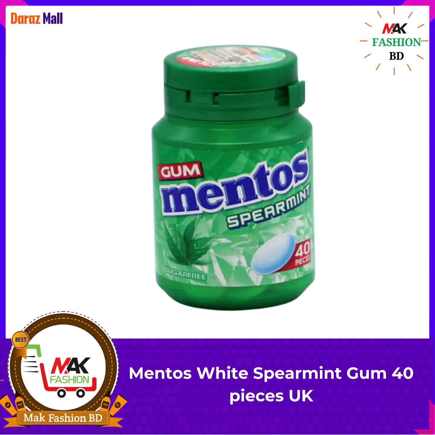 Mentos White Spearmint Gum 40 pieces 56g UK 227465014