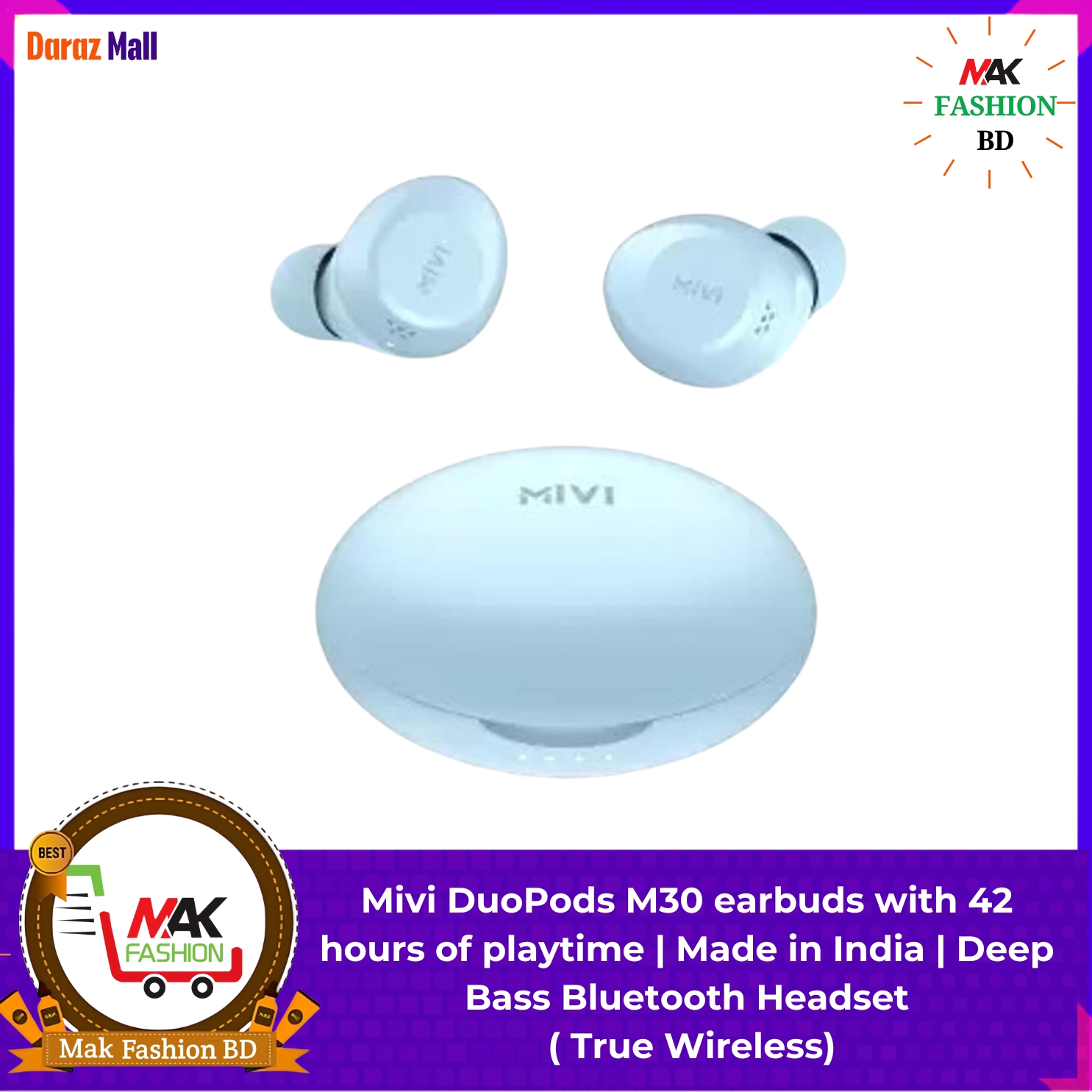 Mivi DuoPods M30 earbuds with 42 hours of playtime Deep Bass Bluetooth Headset True Wireless INDIAN  531145804
