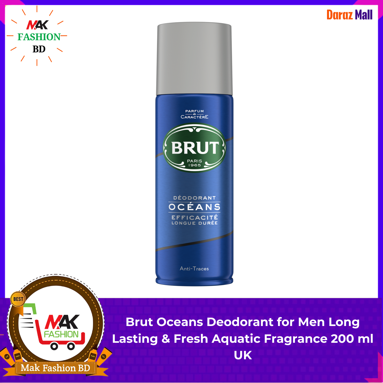 Brut Oceans Deodorant for Men Long Lasting & Fresh Aquatic Fragrance 200ml UK 321746100