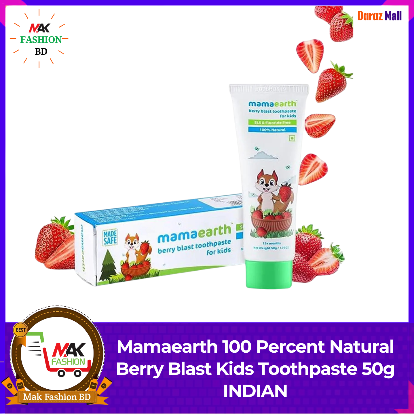 Mamaearth 100 Percent Natural Berry Blast Kids Toothpaste 50g INDIAN  362981579