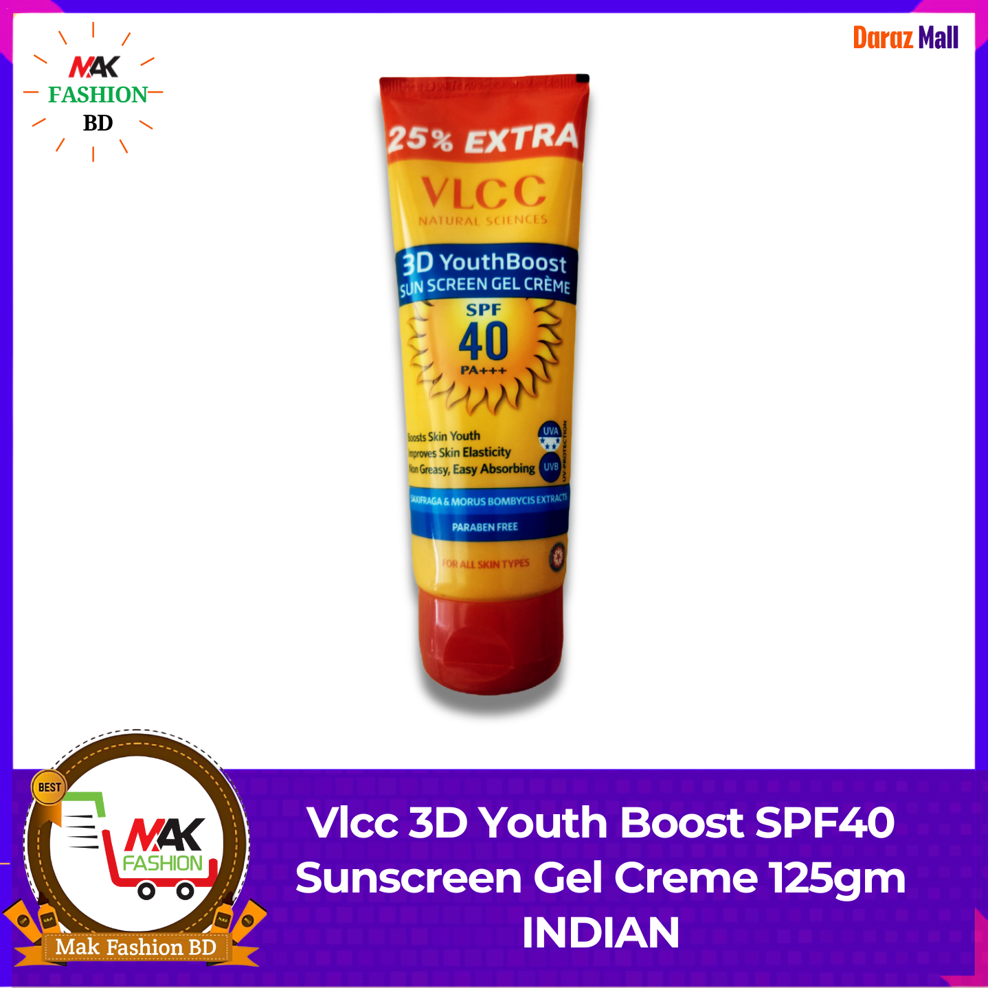 Vlcc 3D Youth Boost SPF40 Sunscreen Gel Creme 125gm INDIAN  366223622
