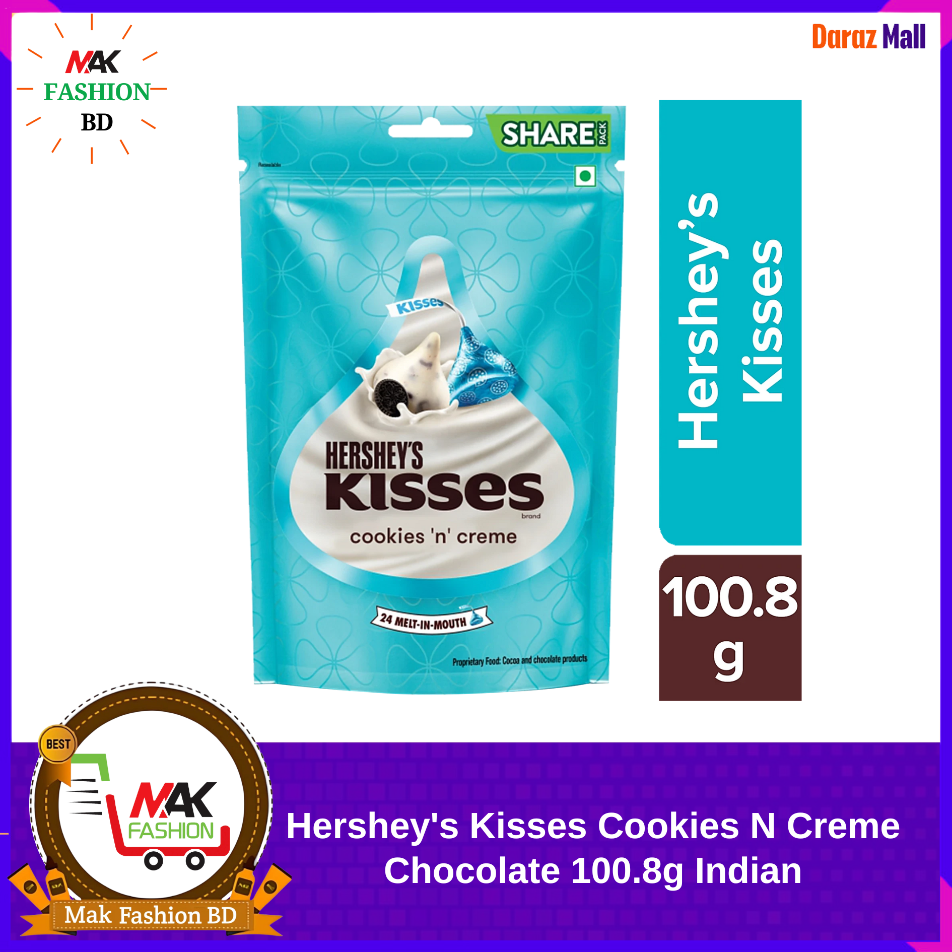 Hershey's Kisses Cookies N Creme Chocolate 100.8g INDIAN  351431544