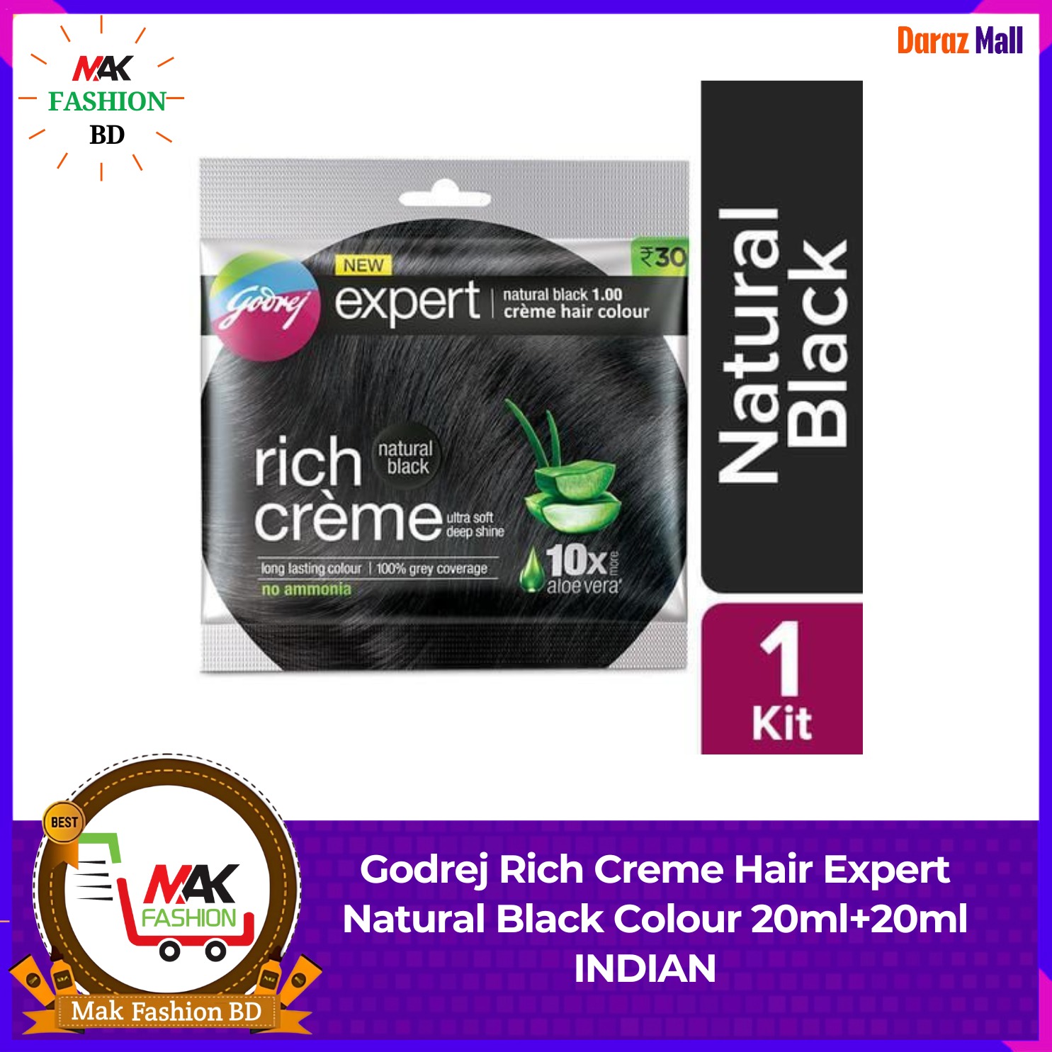 Godrej Rich Creme Hair Expert Natural Black Colour 20ml+20ml INDIAN 352371934