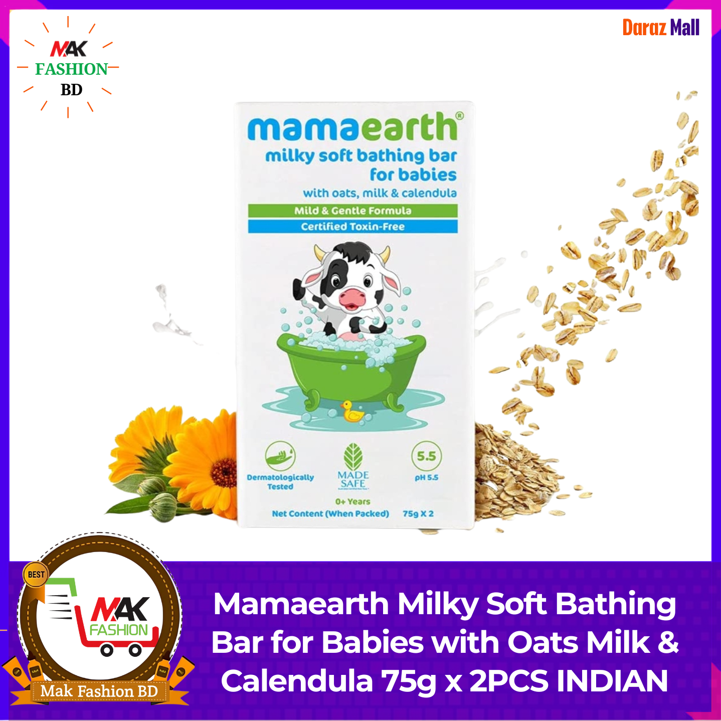 Mamaearth Milky Soft Bathing Bar for Babies with Oats Milk & Calendula 75g x 2PCS INDIAN  362638715