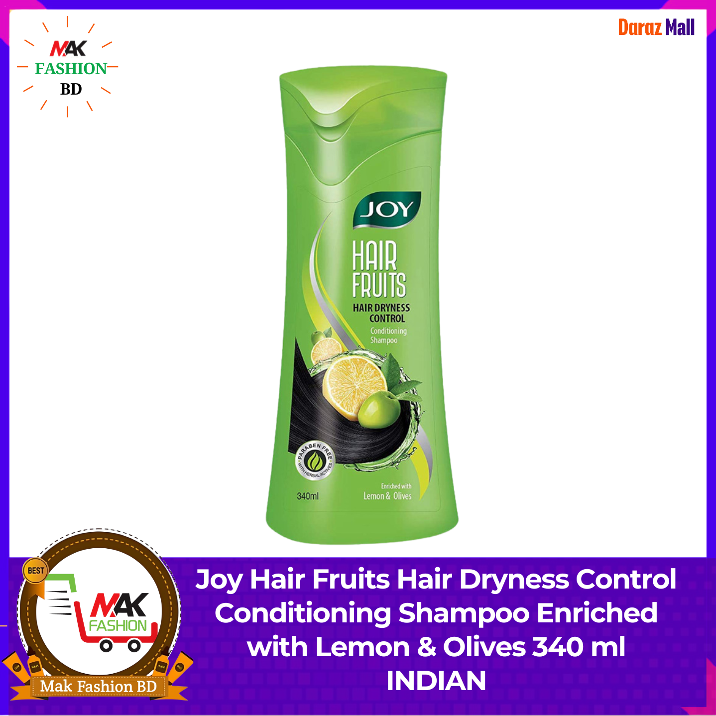 Joy Hair Fruits Hair Dryness Control Conditioning Shampoo Enriched with Lemon & Olives 340ml INDIAN 452314526