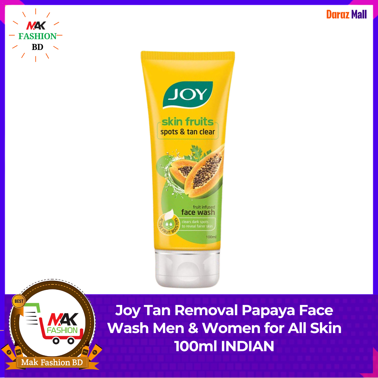 Joy Tan Removal Papaya Face Wash Men & Women for All Skin 100ml INDIAN 452306538