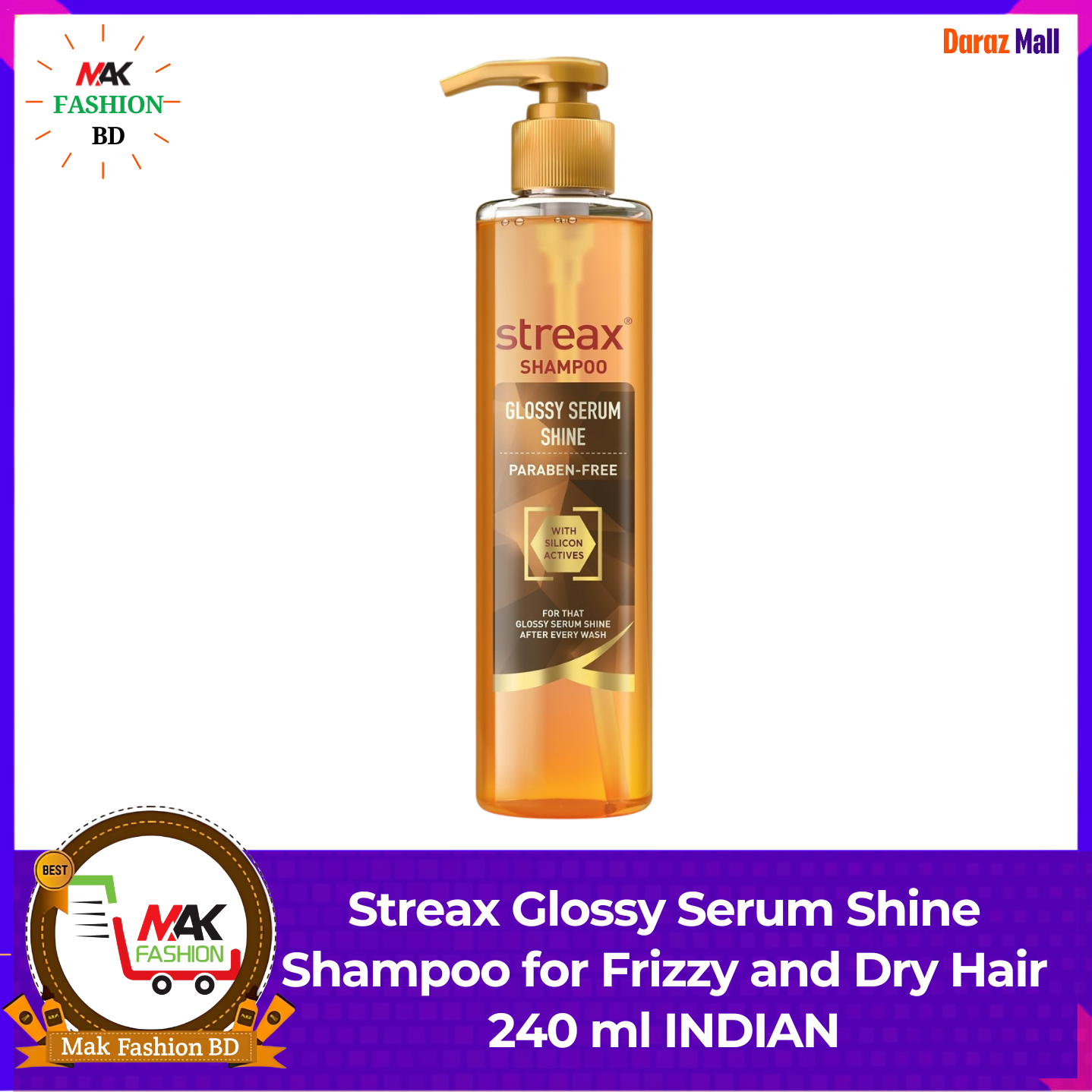 Streax Glossy Serum Shine Shampoo for Frizzy and Dry Hair 240ml INDIAN  408499899