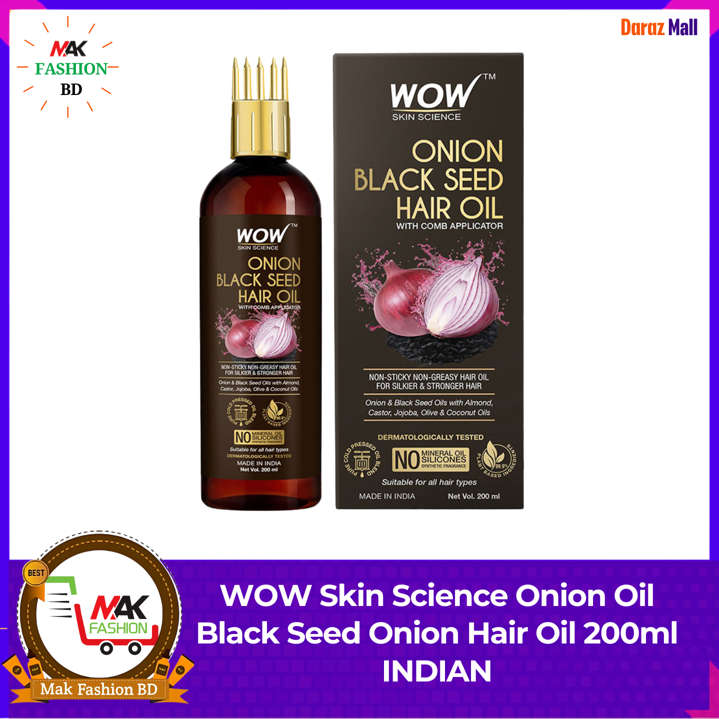 WOW Skin Science Onion Oil Black Seed Onion Hair Oil 200ml INDIAN  396674285