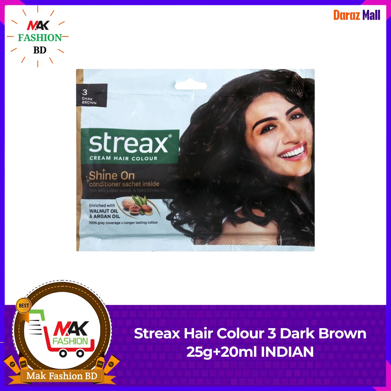 Streax Hair Colour  3 Dark Brown (25g+20ml) INDIAN  377360540