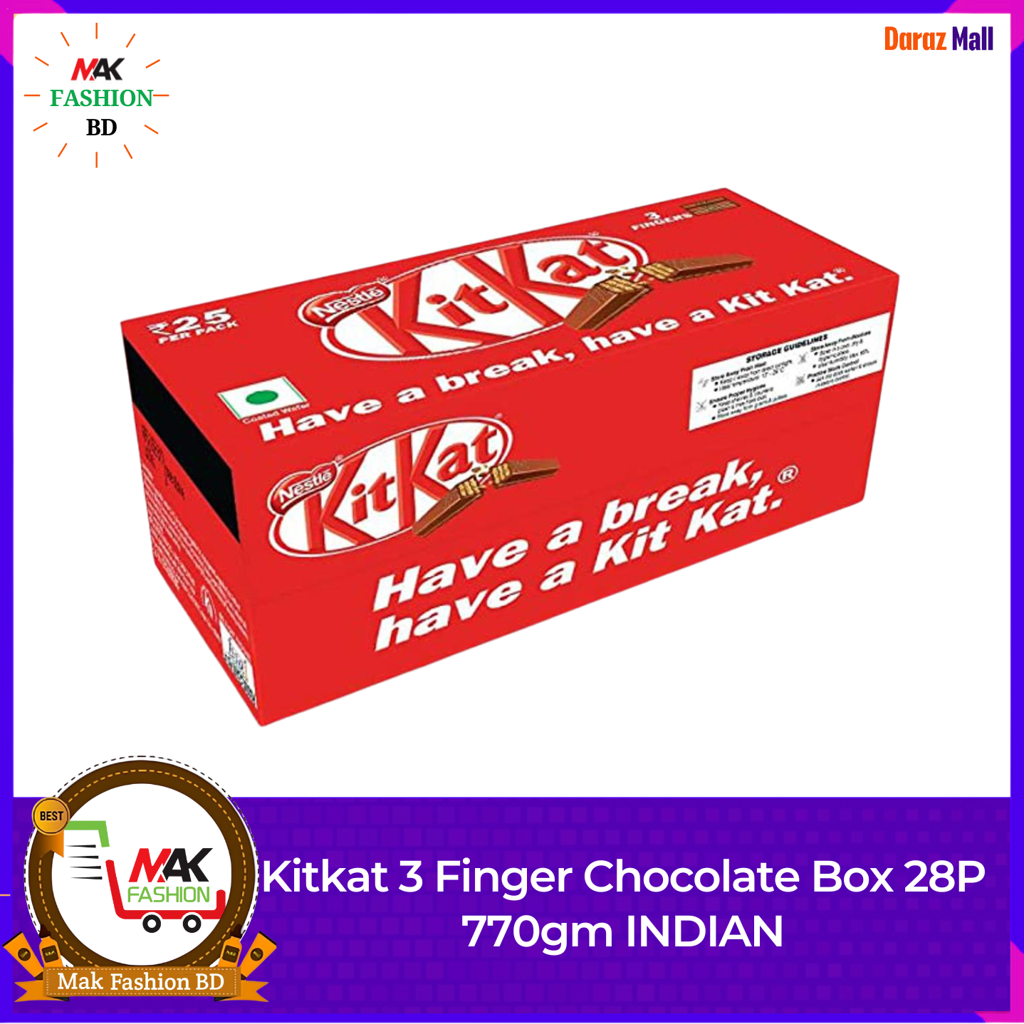 Kitkat 3 Finger Chocolate Box 28P 770gm INDIAN  374281256