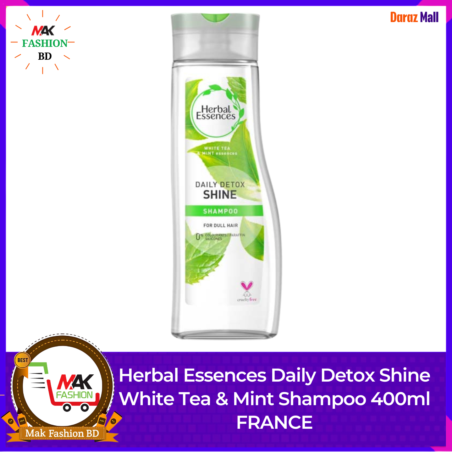 Herbal Essences Daily Detox Shine White Tea & Mint Shampoo 400ml FRANCE 260702936