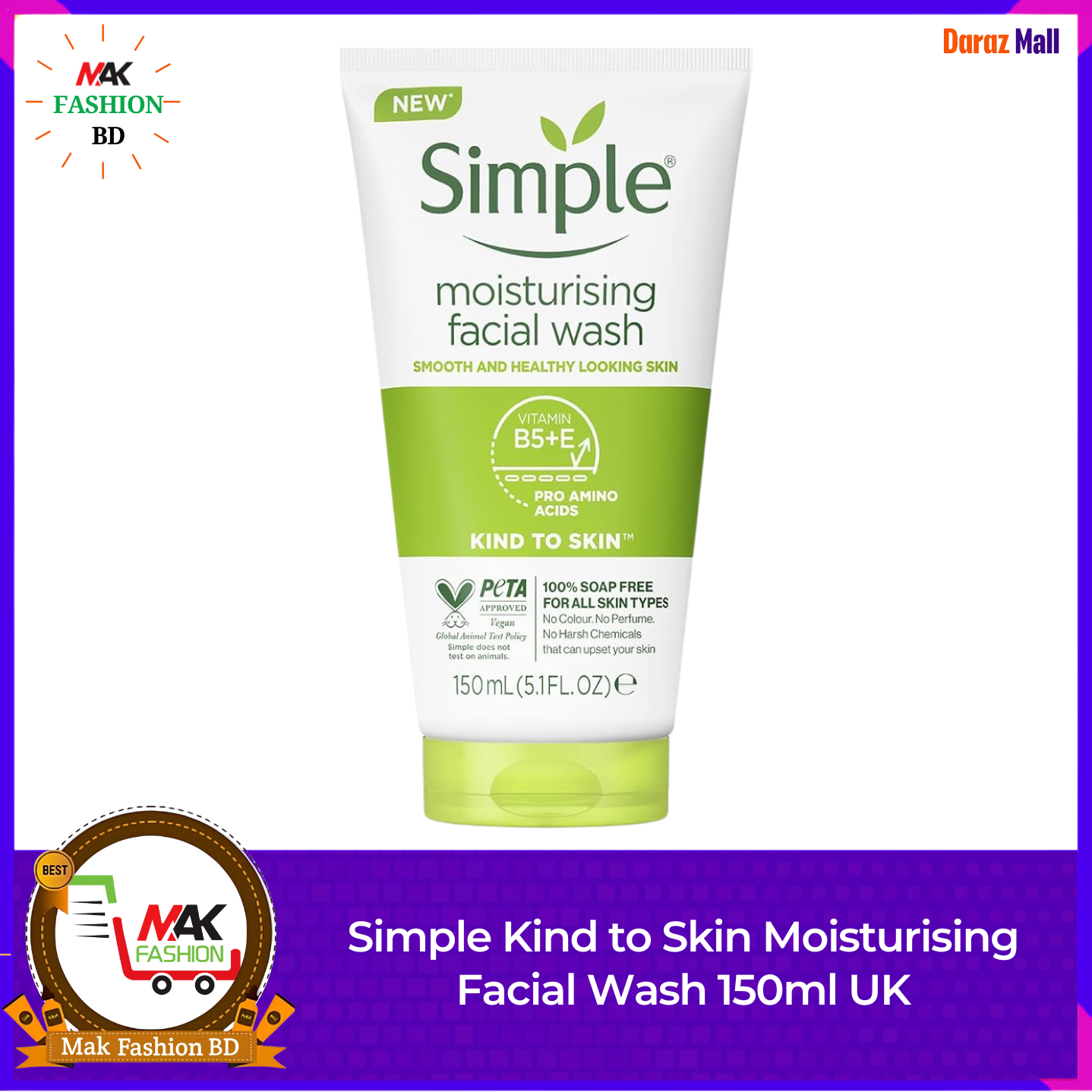 Simple Kind to Skin Moisturising Facial Wash 150ml UK 525963035