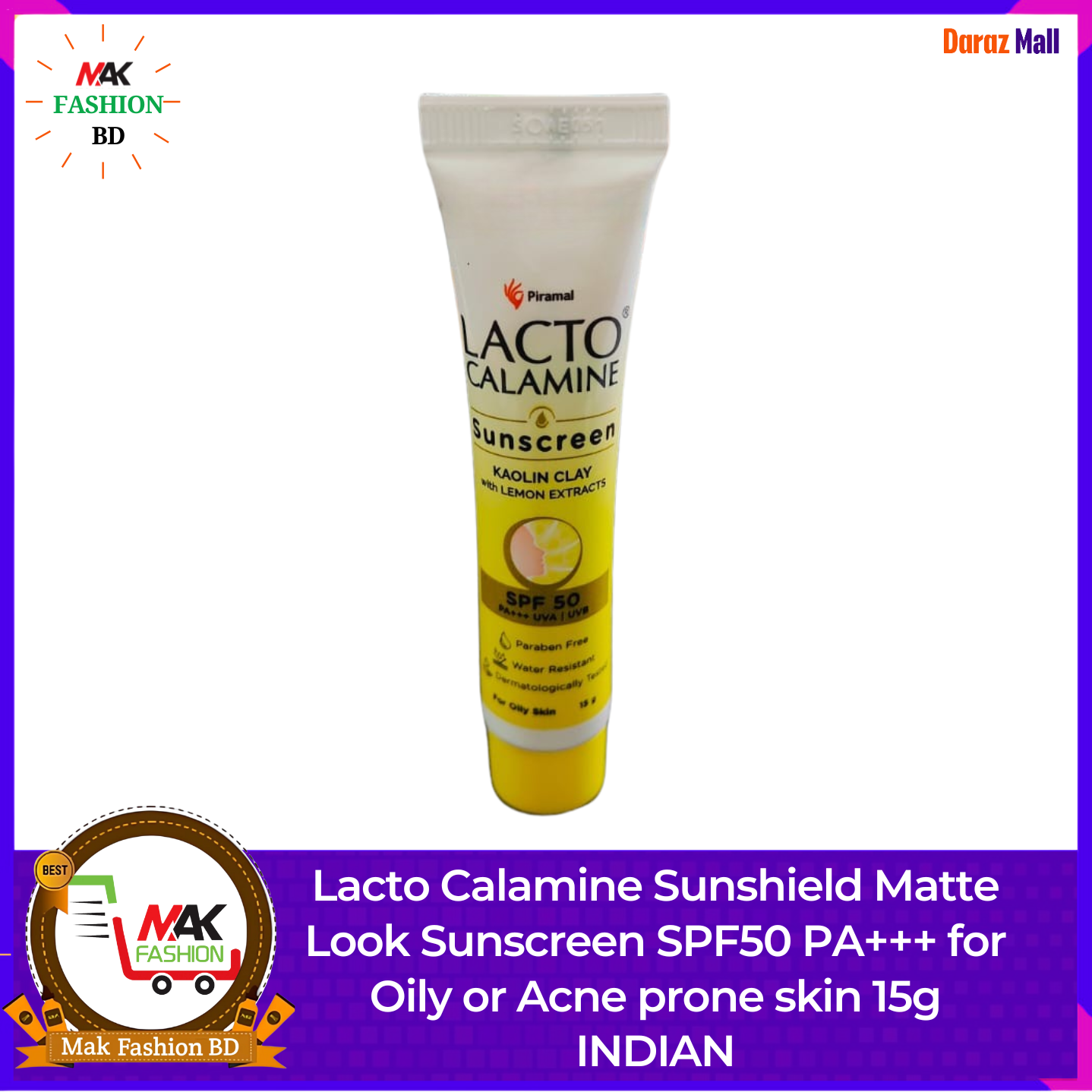 Lacto Calamine Sunshield Matte Look Sunscreen SPF50 PA+++ for Oily or Acne prone skin 15g INDIAN 526745121