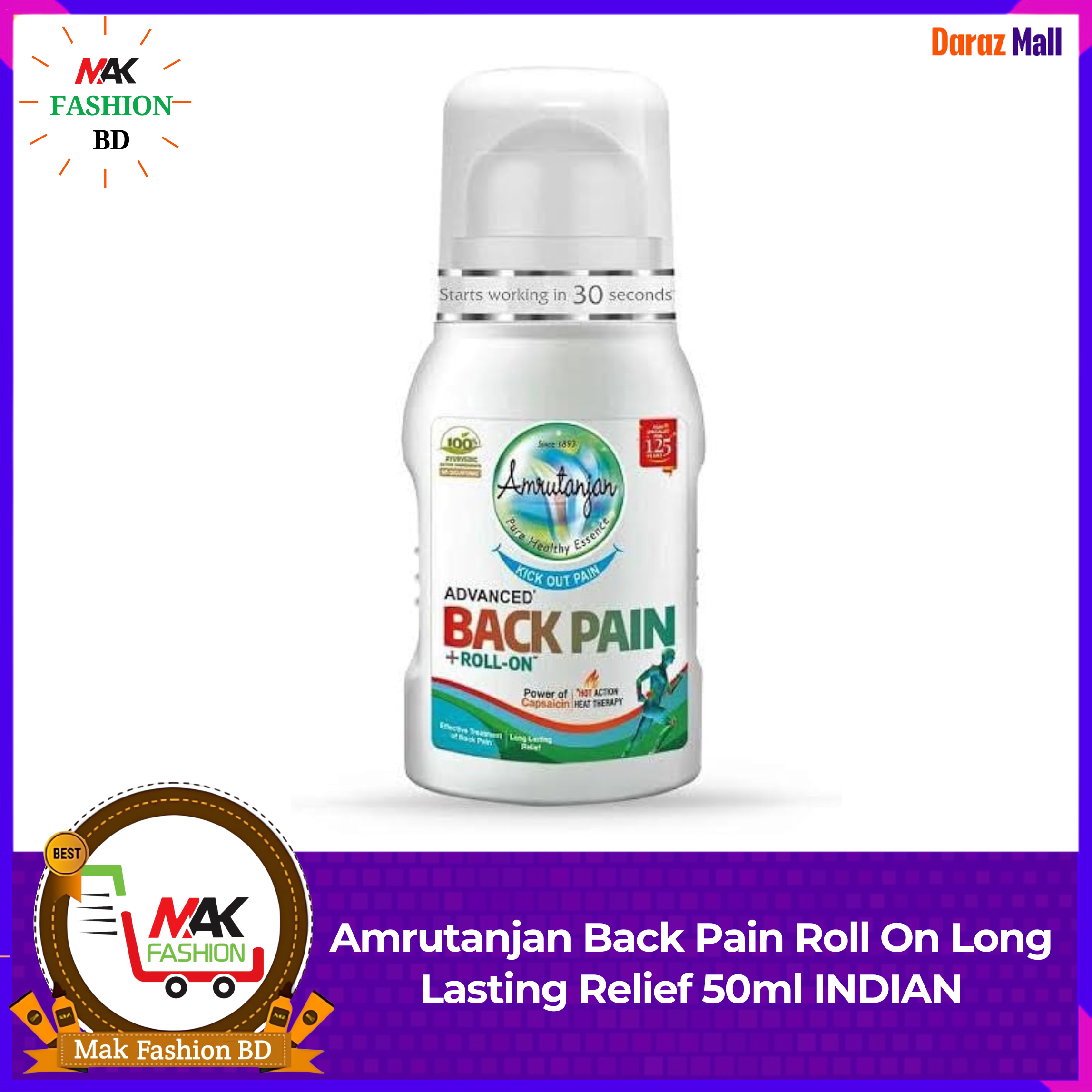 Amrutanjan Back Pain Roll On Long Lasting Relief 50ml INDIAN -123330188