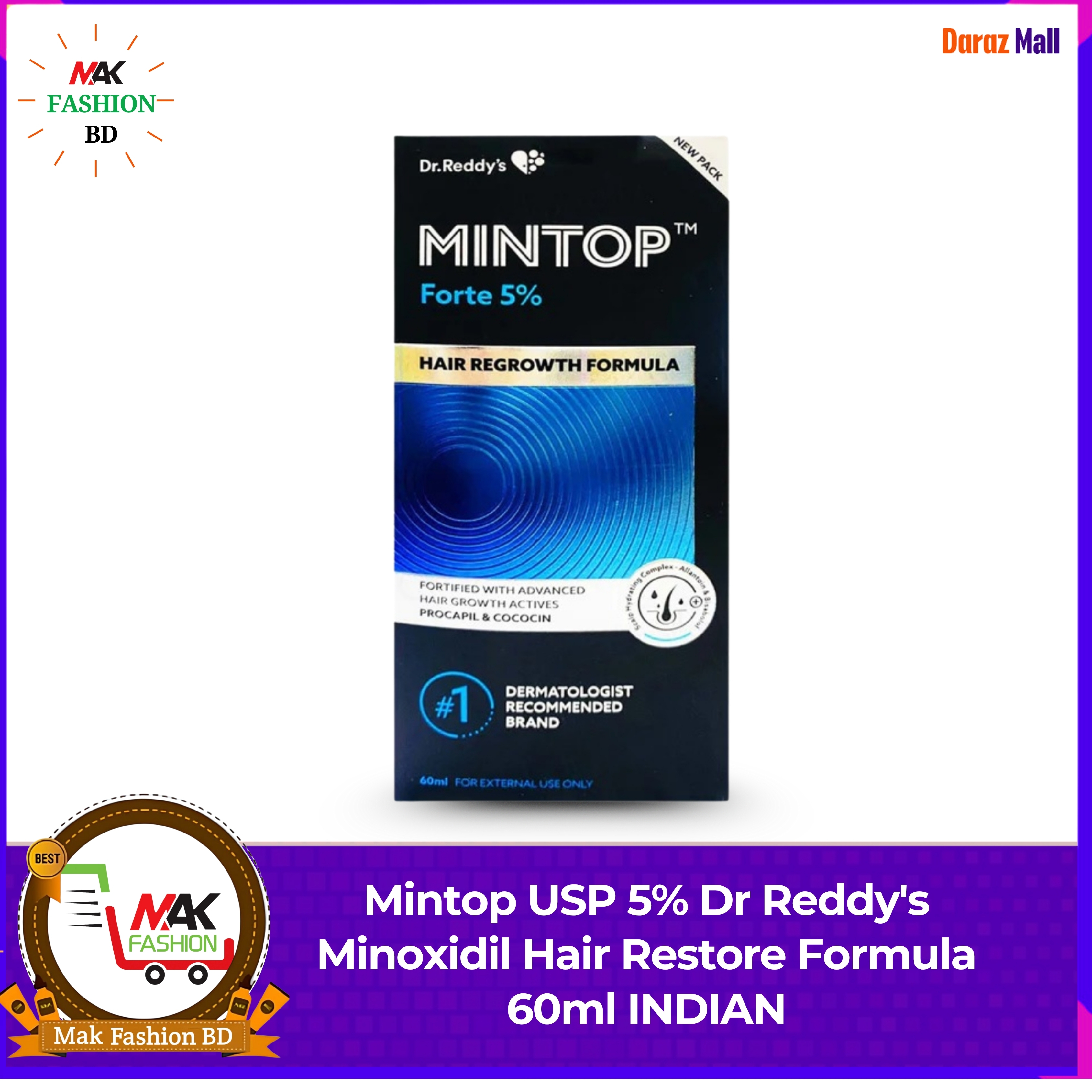 Mintop USP 5% Dr Reddy's Minoxidil Hair Restore Formula 60ml  INDIAN 171070247