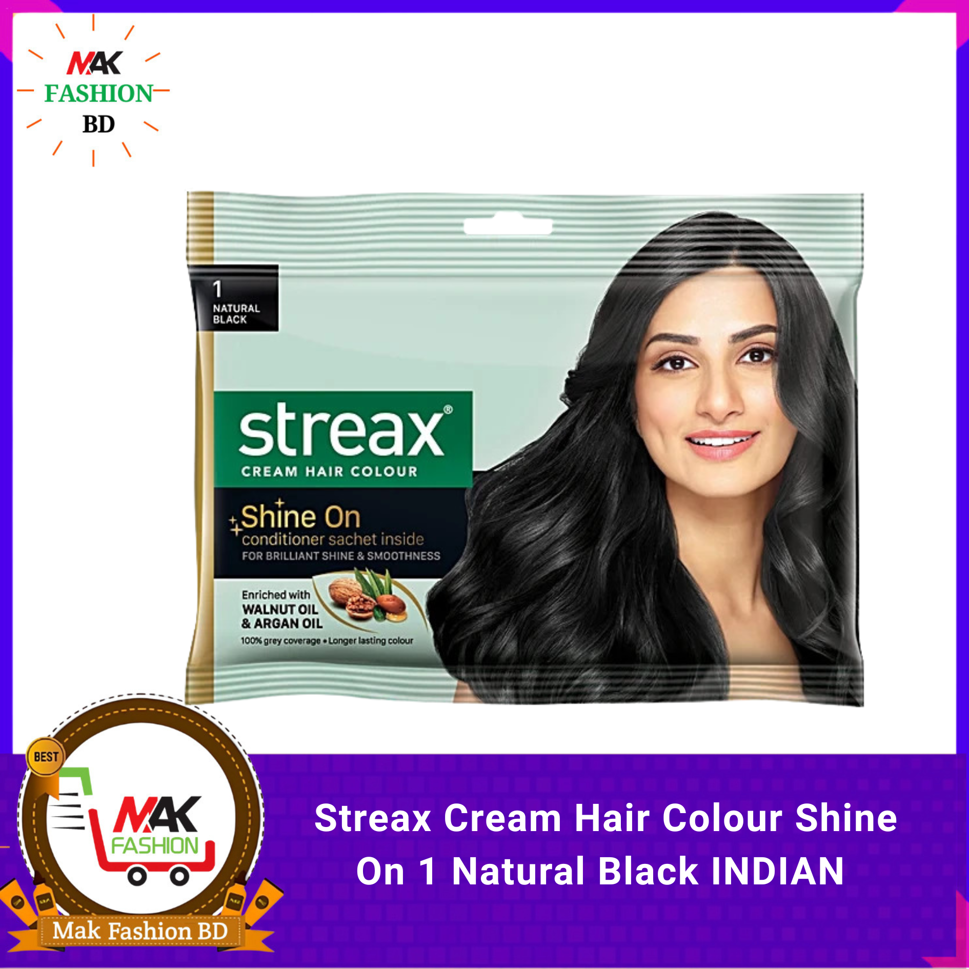 Streax Cream Hair Colour Shine On 1 Natural Black INDIAN 285339400