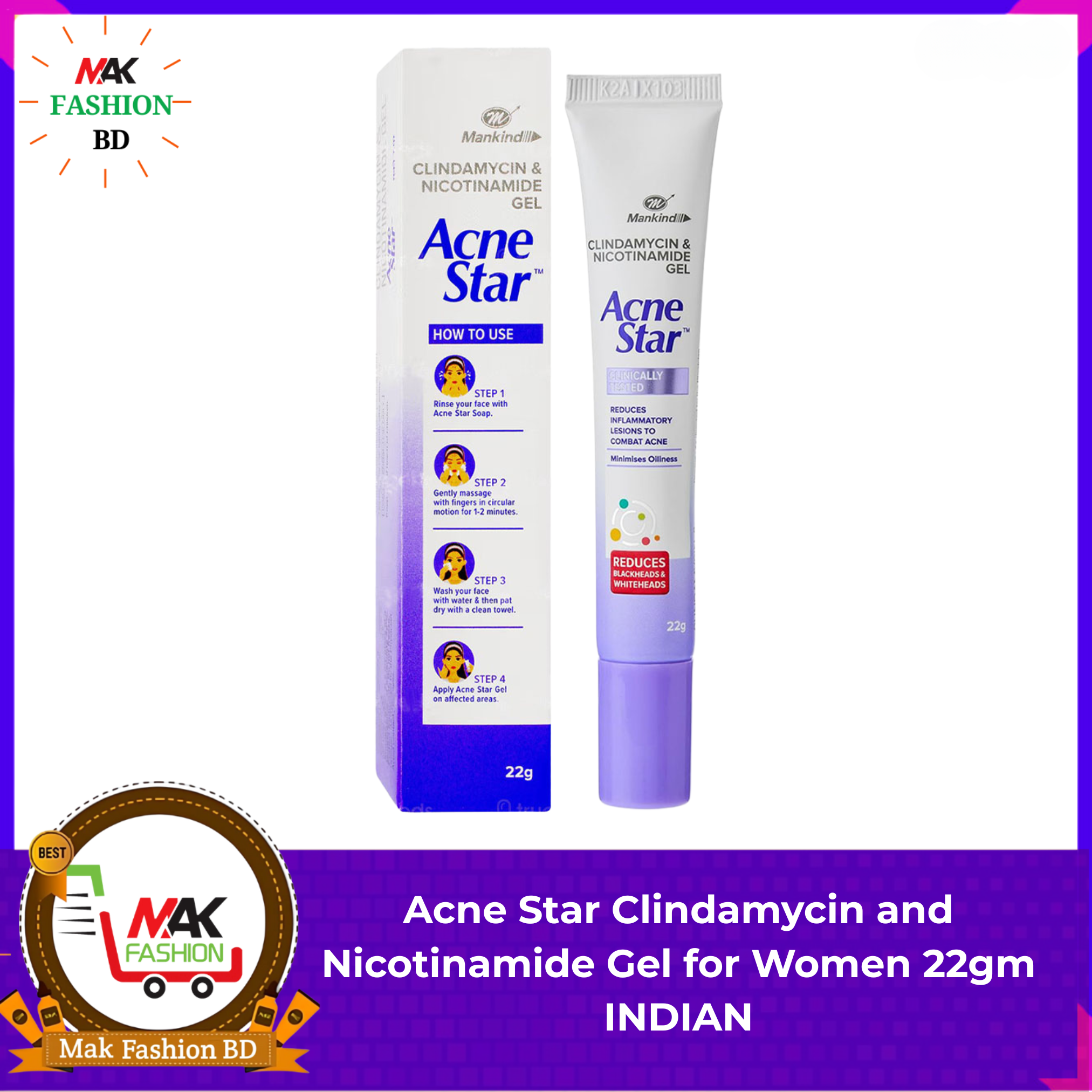 Acne Star Clindamycin and Nicotinamide Gel for Women 22gm INDIAN -178956790